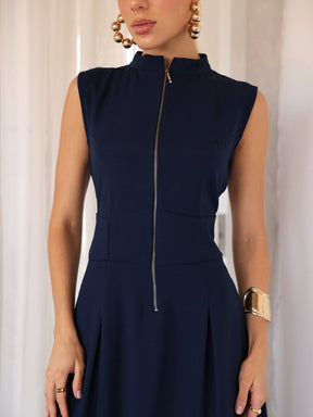 Vestido Longo Alfaiataria com Zíper Frontal Rosalia