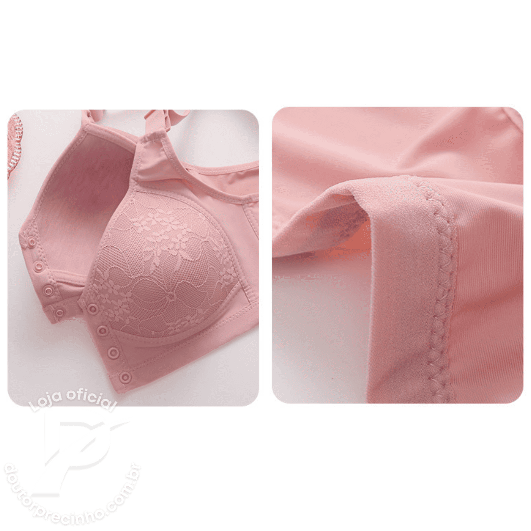 [Kit 3 Peças] Sutiã Lorena - Alta Sustentação com Renda Floral e Fecho Frontal