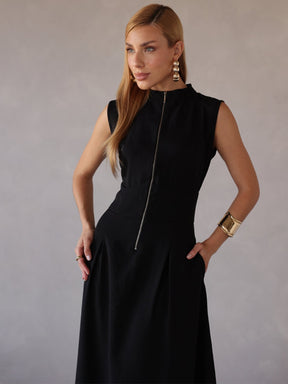 Vestido Longo Alfaiataria com Zíper Frontal Rosalia