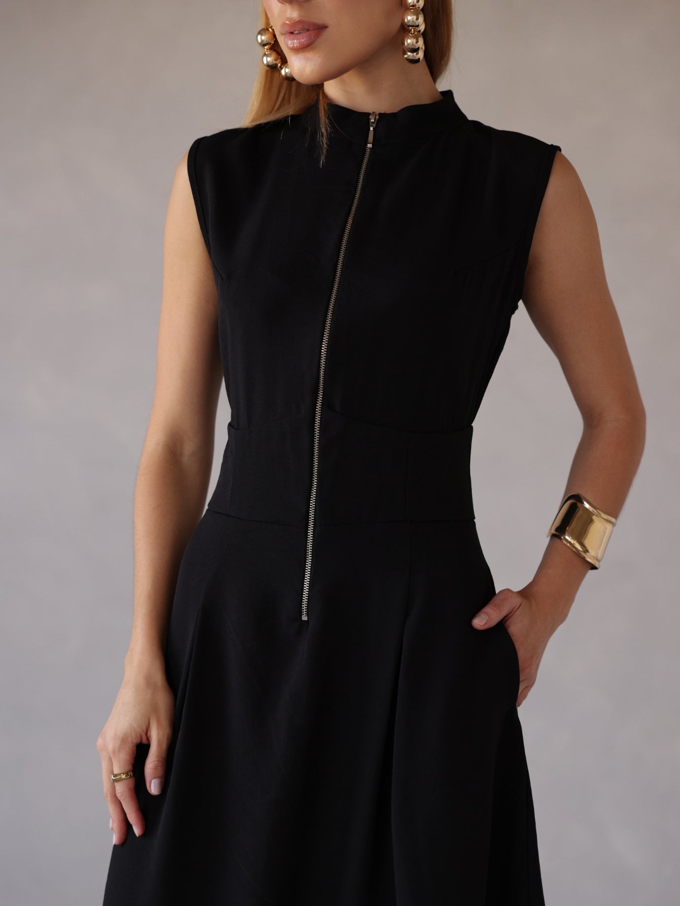 Vestido Longo Alfaiataria com Zíper Frontal Rosalia