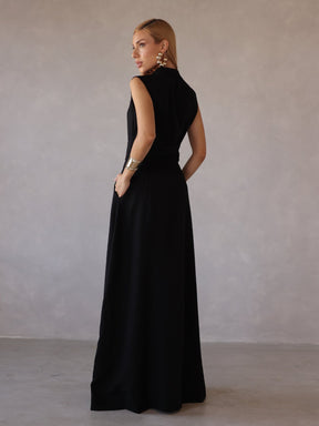 Vestido Longo Alfaiataria com Zíper Frontal Rosalia