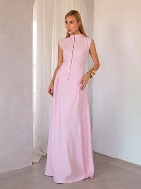 Vestido Longo Alfaiataria com Zíper Frontal Rosalia