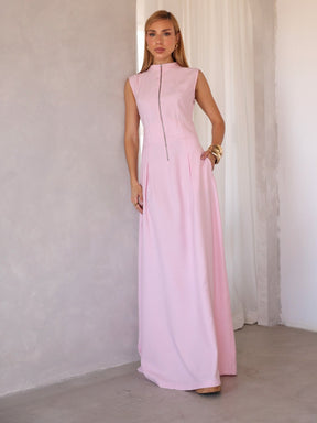 Vestido Longo Alfaiataria com Zíper Frontal Rosalia