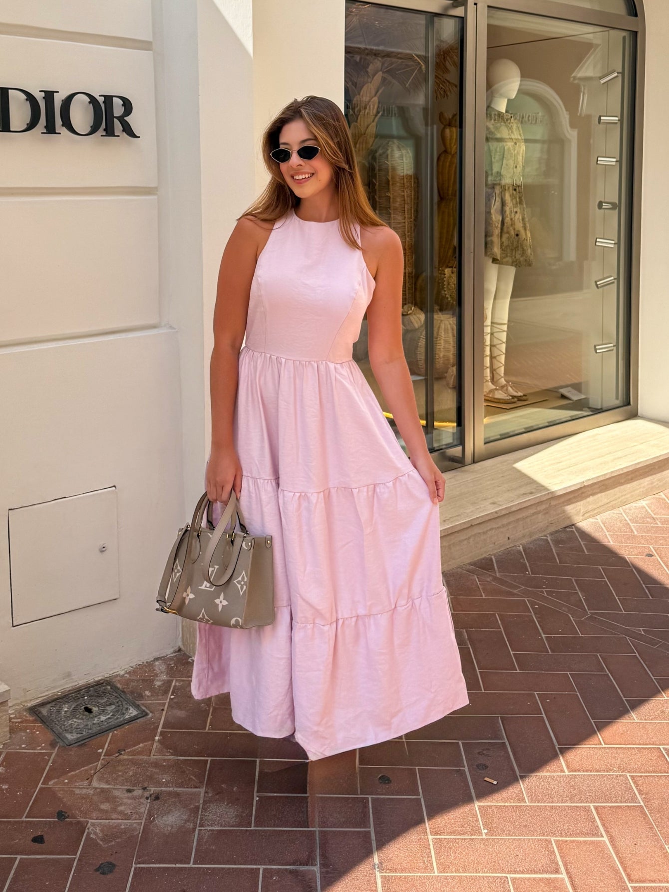 Vestido Longo Alfaiataria Sem Manga Zíper nas Costas Flora