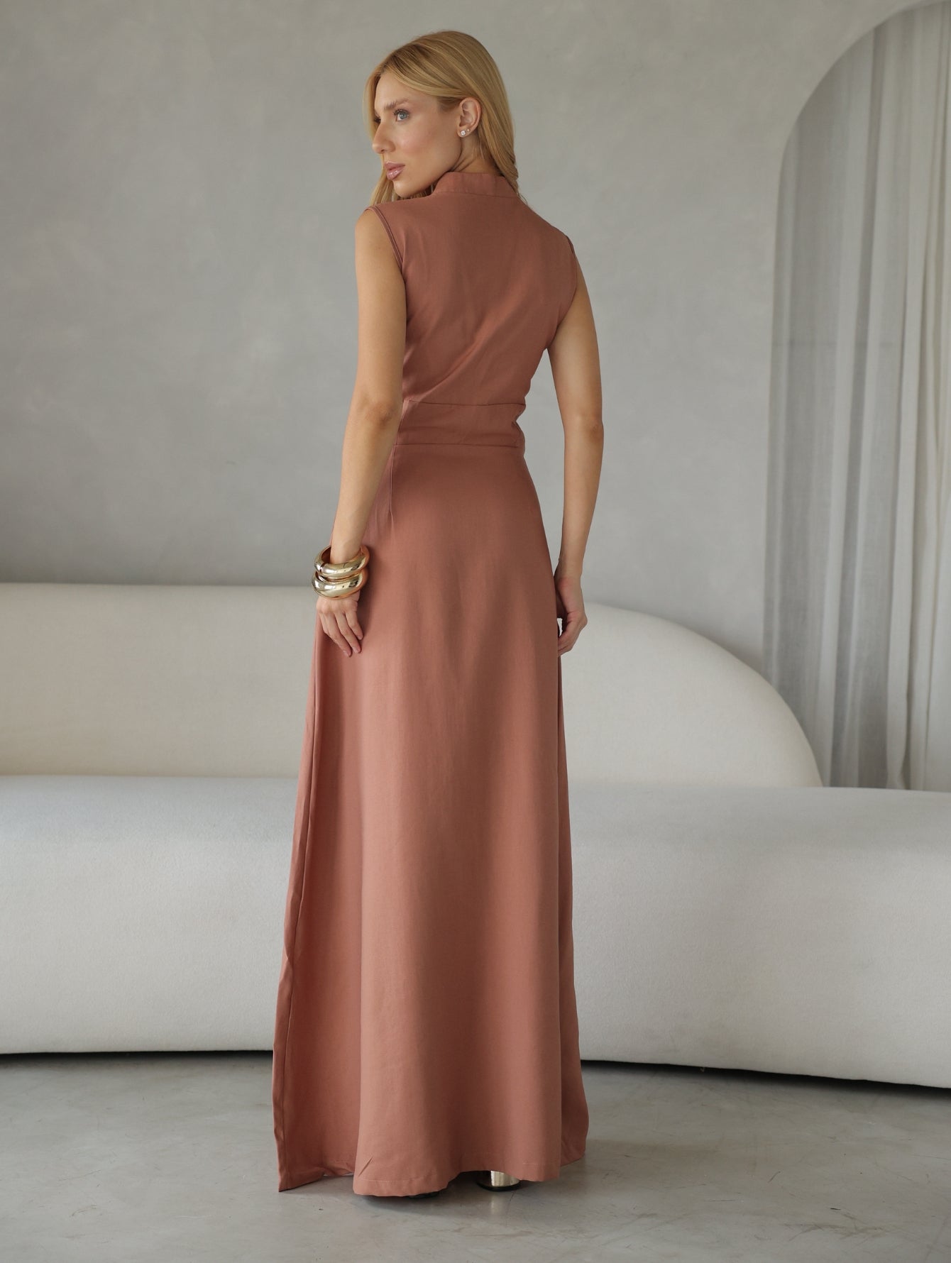 Vestido Longo Alfaiataria com Zíper Frontal Rosalia