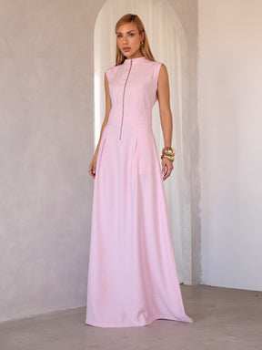 Vestido Longo Alfaiataria com Zíper Frontal Rosalia