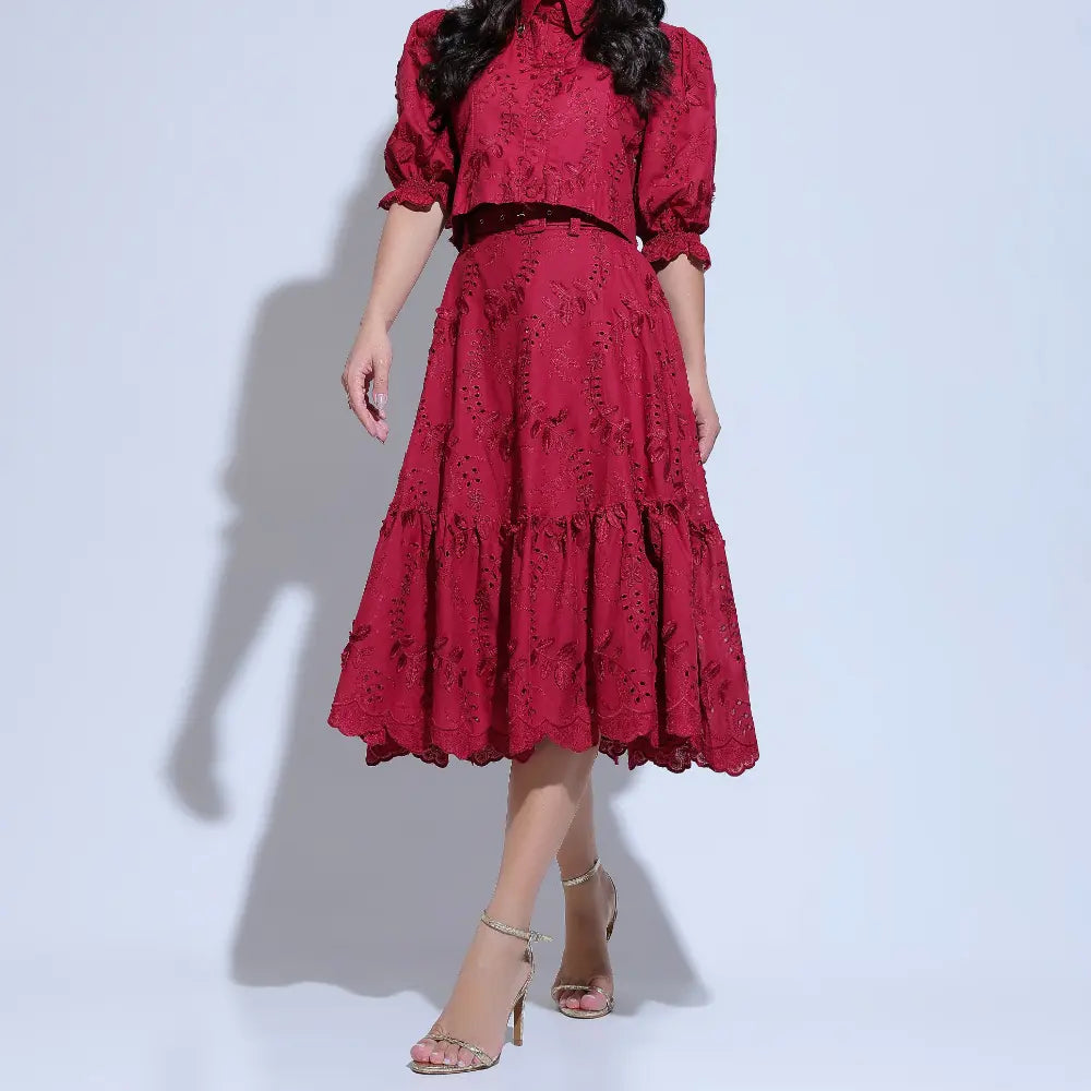 Conjunto Feminino Richelieu 3D Vermelho Bordado Luma - FL23