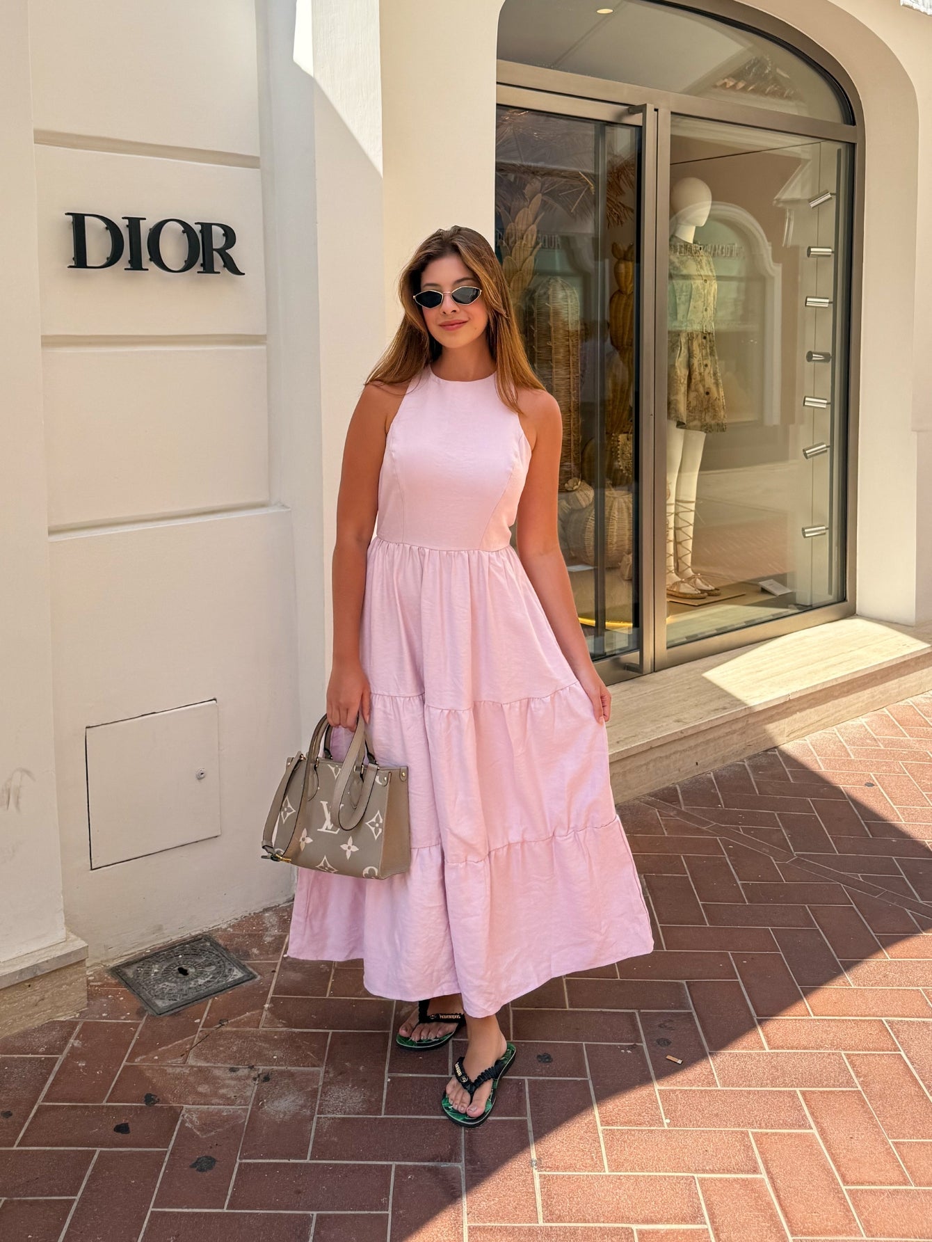 Vestido Longo Alfaiataria Sem Manga Zíper nas Costas Flora