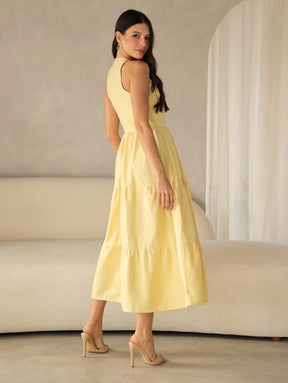 Vestido Longo Alfaiataria Sem Manga Zíper nas Costas Flora