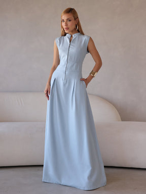 Vestido Longo Alfaiataria com Zíper Frontal Rosalia