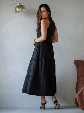 Vestido Longo Alfaiataria Sem Manga Zíper nas Costas Flora