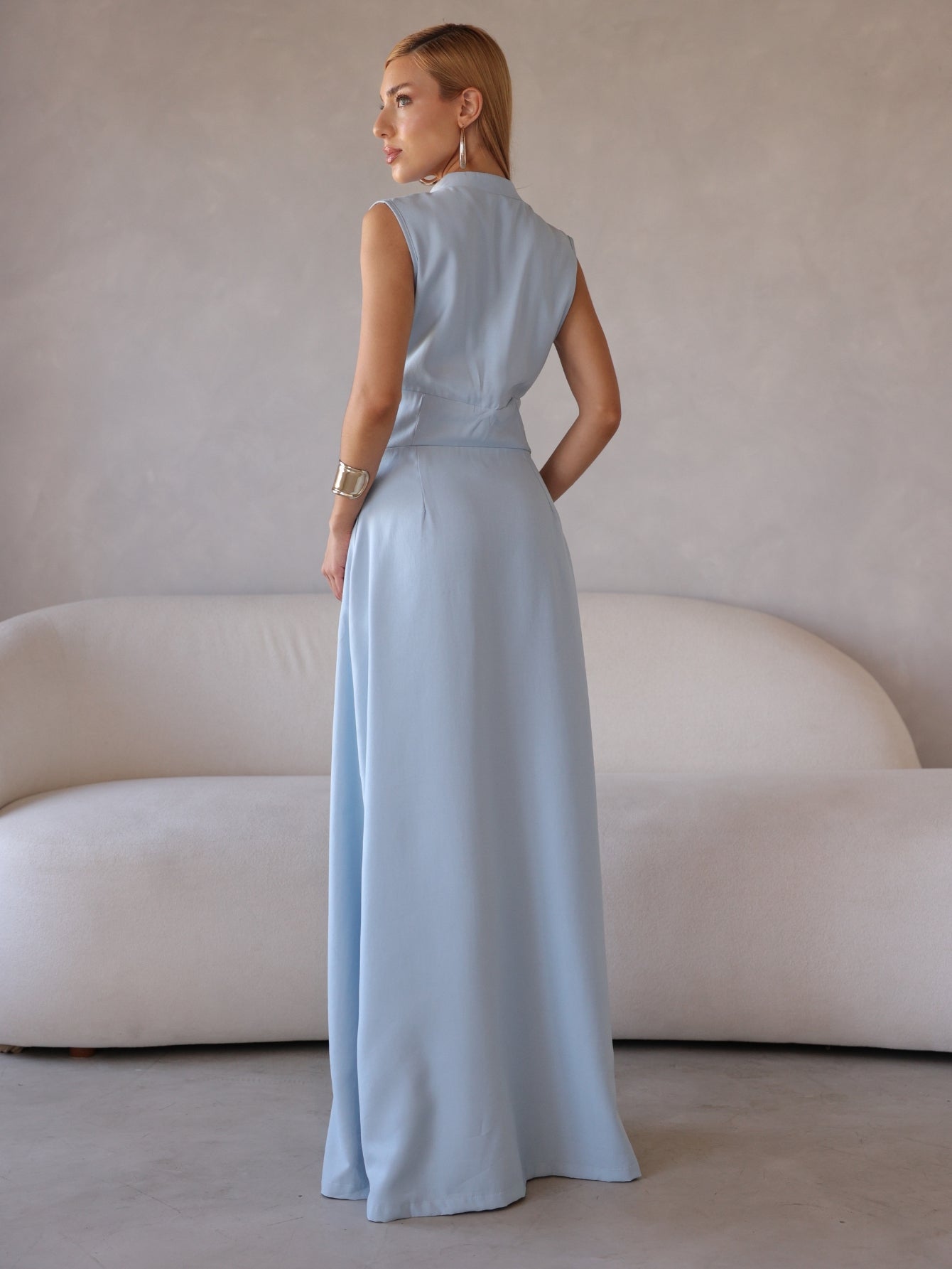 Vestido Longo Alfaiataria com Zíper Frontal Rosalia