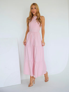 Vestido Longo Alfaiataria Sem Manga Zíper nas Costas Flora