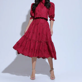 Conjunto Feminino Richelieu 3D Vermelho Bordado Luma - FL23