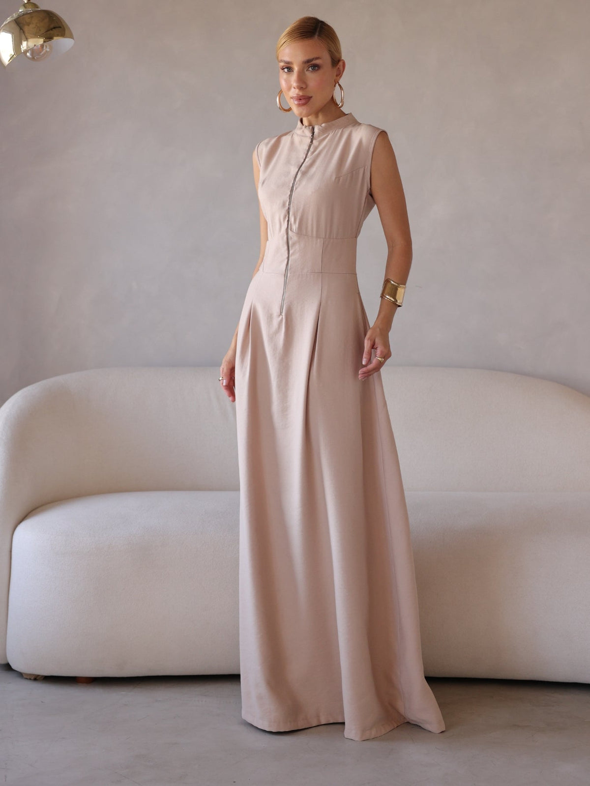 Vestido Longo Alfaiataria com Zíper Frontal Rosalia