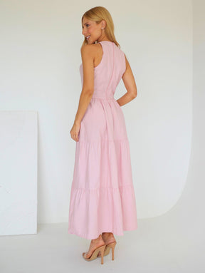 Vestido Longo Alfaiataria Sem Manga Zíper nas Costas Flora