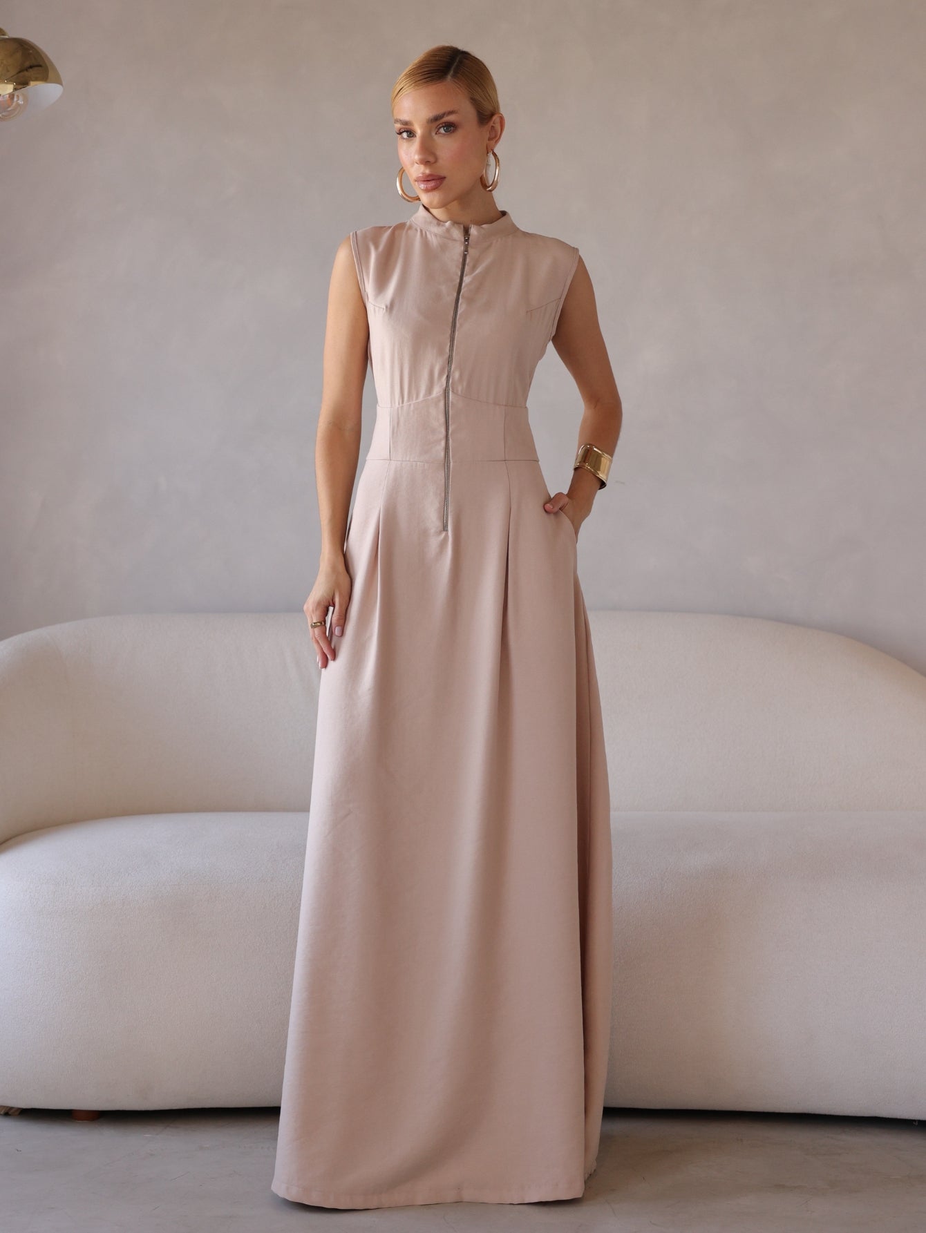 Vestido Longo Alfaiataria com Zíper Frontal Rosalia