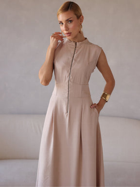 Vestido Longo Alfaiataria com Zíper Frontal Rosalia