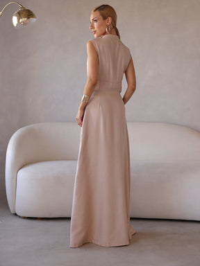 Vestido Longo Alfaiataria com Zíper Frontal Rosalia