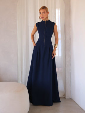 Vestido Longo Alfaiataria com Zíper Frontal Rosalia