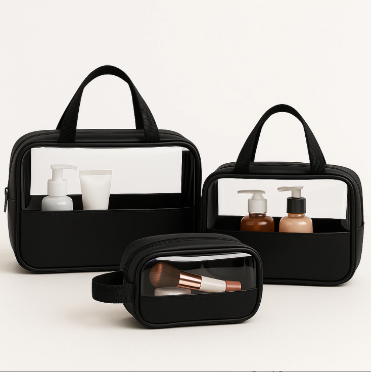 [BRINDE] Kit 3 Necessaires Femininas Transparentes