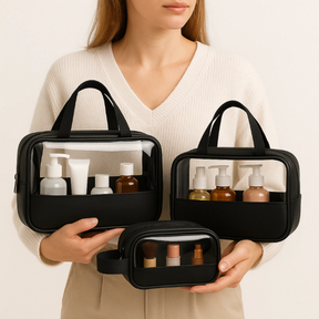 [BRINDE] Kit 3 Necessaires Femininas Transparentes