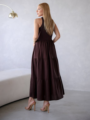 Vestido Longo Alfaiataria Sem Manga Zíper nas Costas Flora