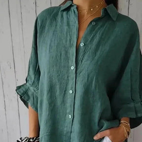 (Promoção Compre 1 e Leve 2) Camisa Cassandra™ em Linho de Algodão / Caimento Soltinho para uma Sensação Agradável no Seu Dia a Dia!