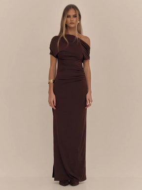 Vestido Cairo - Vestido Longo Assimétrico com Fenda e Drapeado - Menta Chic