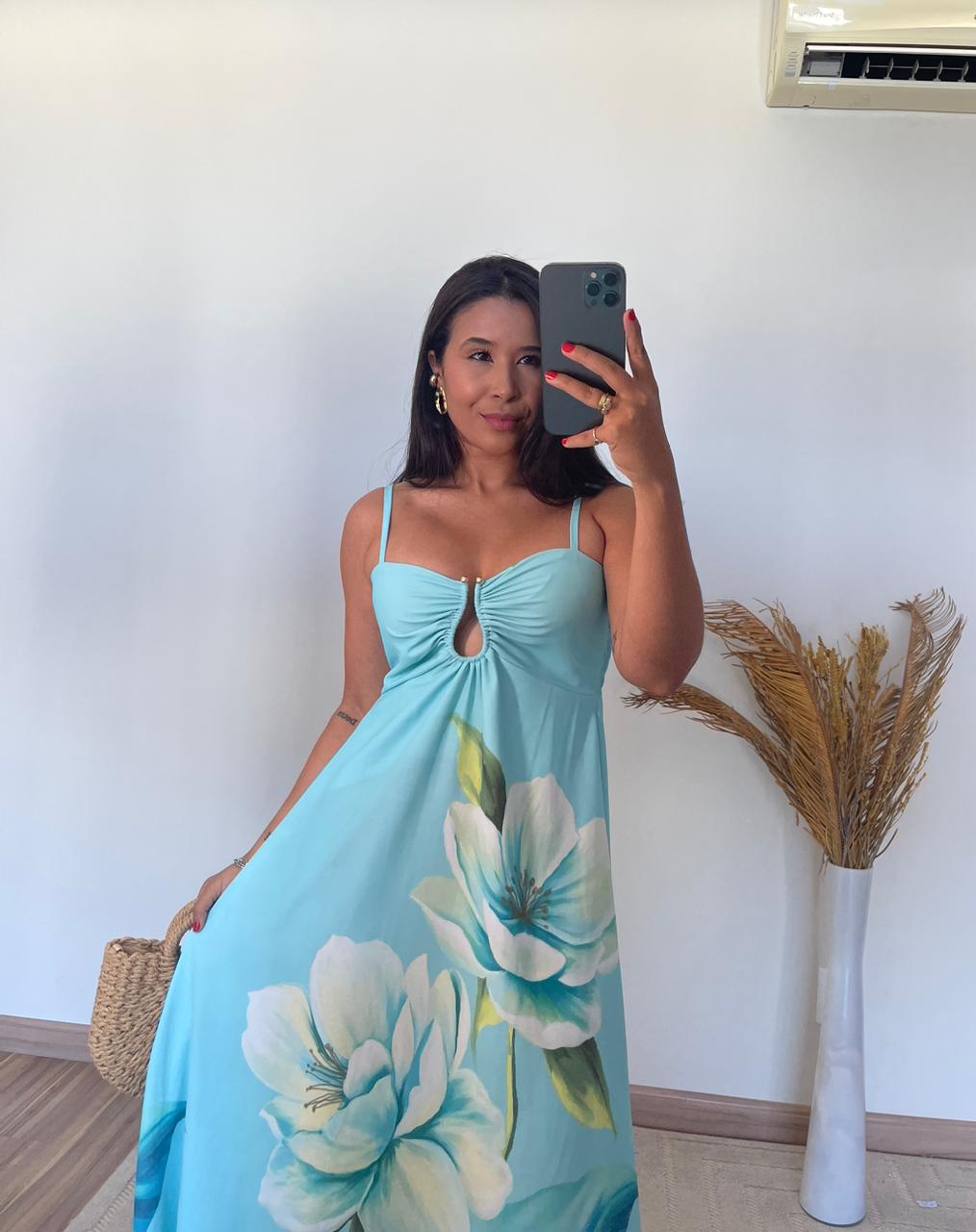 Vestido Amelie-  Crepinho Seda Detalhe com Argola