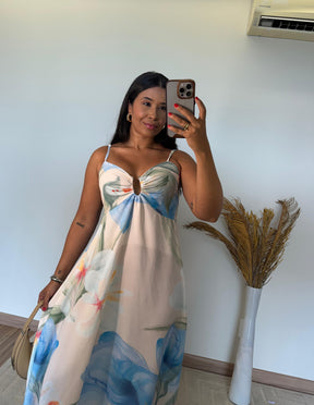 Vestido Amelie-  Crepinho Seda Detalhe com Argola