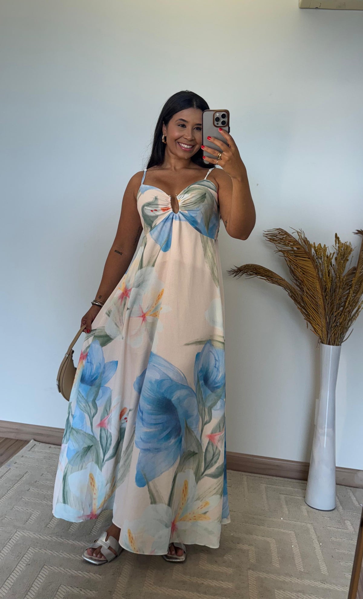 Vestido Amelie-  Crepinho Seda Detalhe com Argola