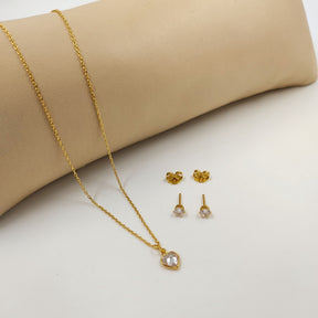 (BRINDE) Colar Feminino Delicado + Brincos e Pingente Ponto de Luz