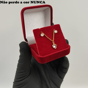 (BRINDE) Colar Feminino Delicado + Brincos e Pingente Ponto de Luz