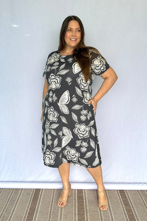 Vestido Sara - Malha Confort Deluxe Midi com Mangas e Bolsos