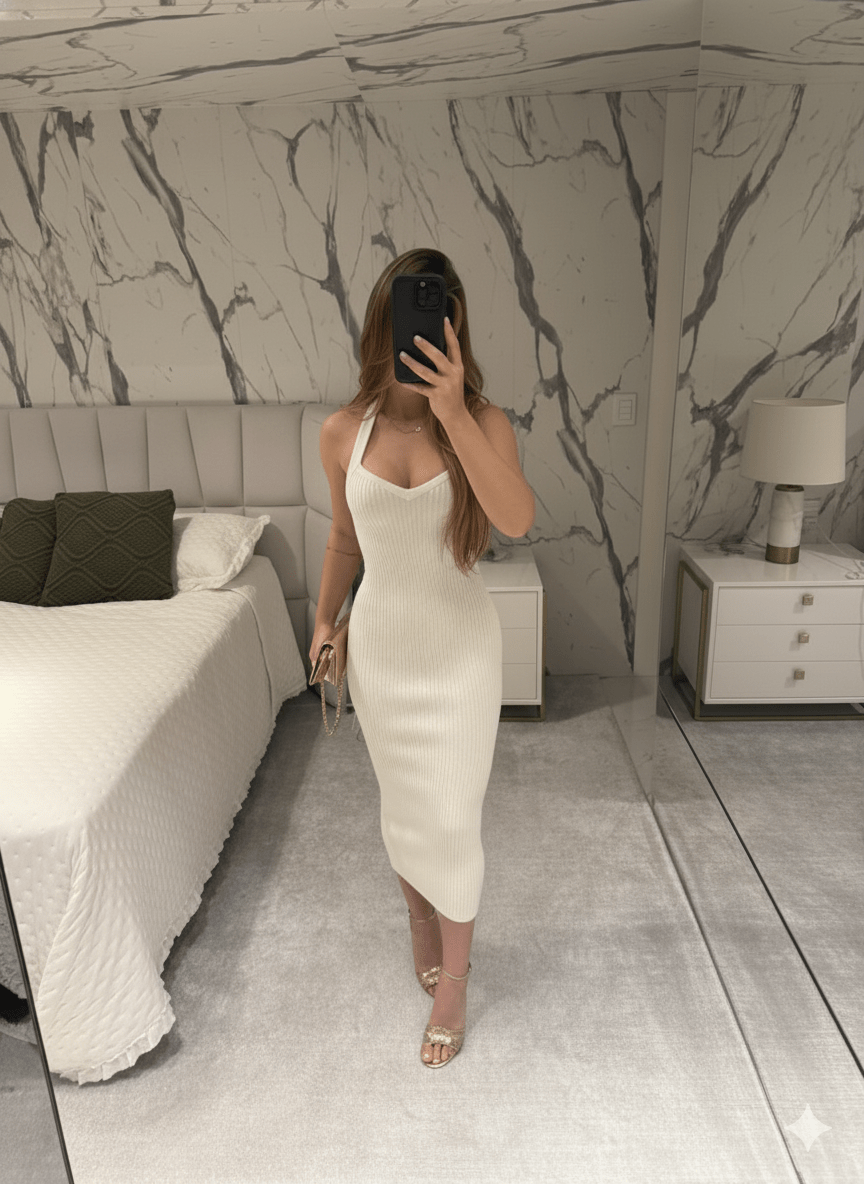 Vestido Tricot Decote Boneca