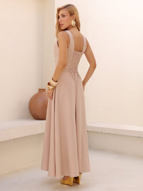 Vestido Longo Alfaiataria Decote Quadrado e Bolsos Yanca